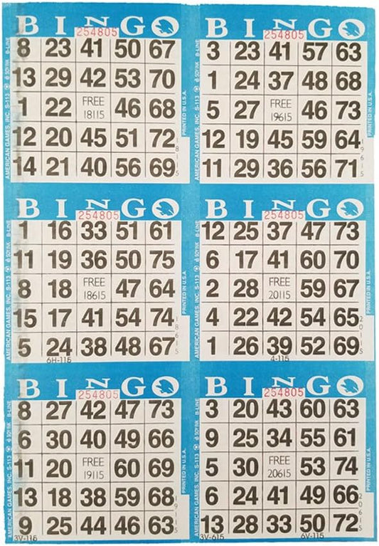 Bingo Paper Game Cards – 6 Card – 10 Bingo Sheets – 100 Books – 10 Colors, Made in USA