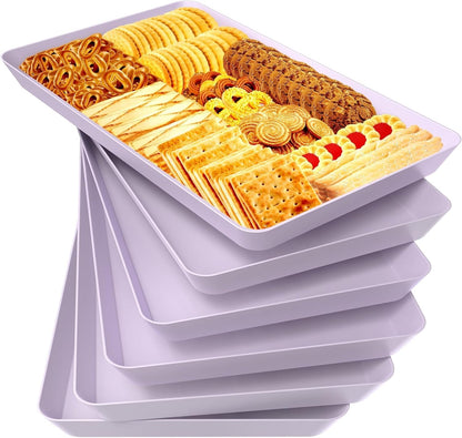 WOWBOX 4 pcs Serving Tray for Party, Grilling Accessories, Serving Platters for Snacks, Fruit, Reusable Plastic Trays for Serving Food and Pantry Organization in Kitchen & for Mothers Day Parties