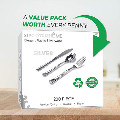 Gold Plastic Silverware Set (160 Bulk Pack) Disposable Cutlery Utensils, 80 Gold Forks, 40 Gold Knives, 40 Gold Spoons, Heavy Duty Flatware For Holidays, Parties, Dinners, Weddings, and Occasions