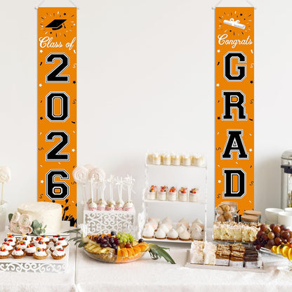 2026 Graduation Decorations, Graduation Banner Class of 2026, Hanging Congratulations/Congrats Grad Banner for Door and Porch, Party Decor - Black