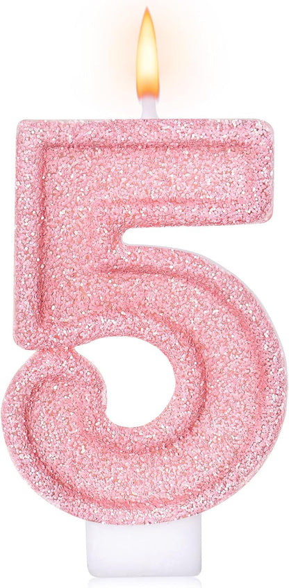 Cute Number 3 Birthday Candle, Glitter Pink Number Candles, Birthday Cake Topper Decoration, Party Supplies Anniversary Celebrations