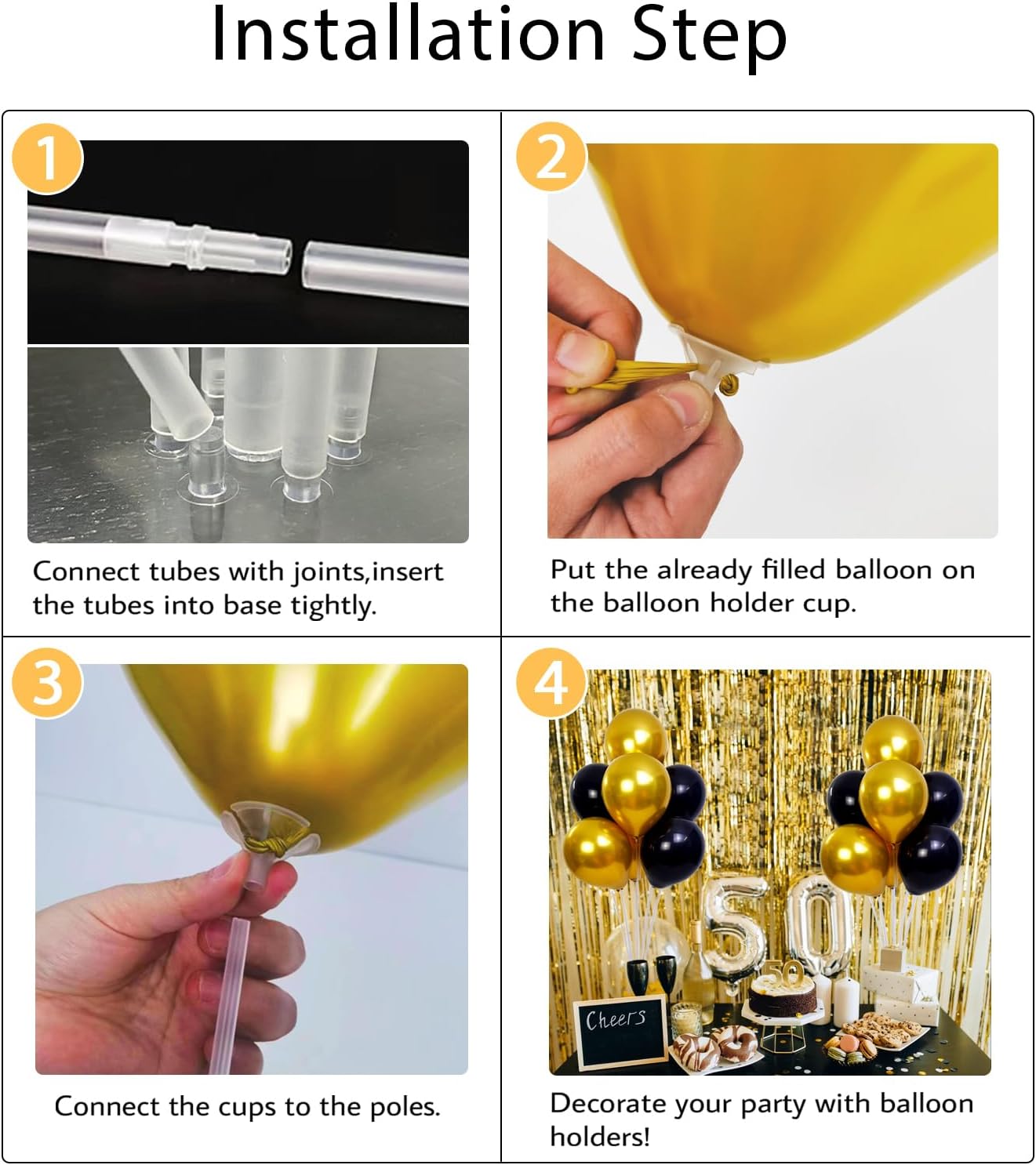 Balloon Stand Kit For Table - 4 Sets Balloon Sticks with Base For Birthday Graduation Party Decorations
