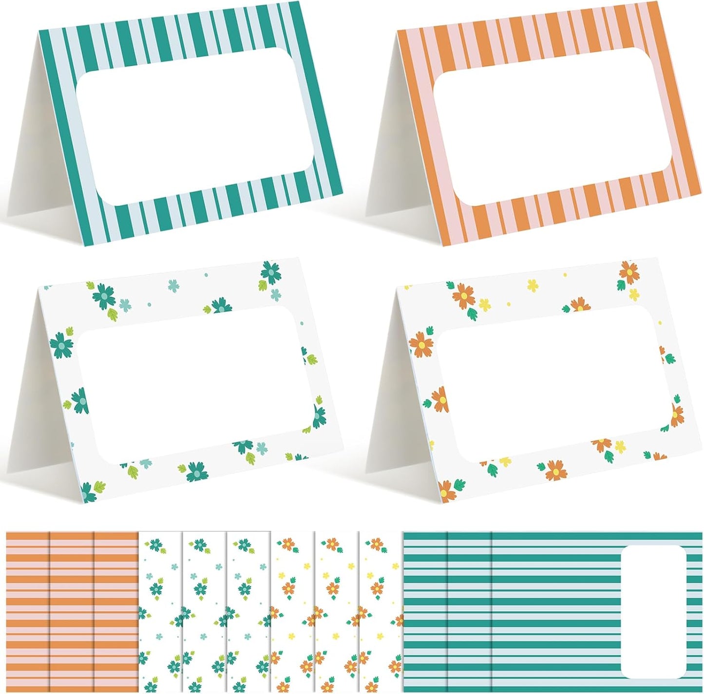 Jetec 48 Pcs Hawaiian Cartoon Place Cards Hawaii Hibiscus and Tropical Leaves Print Table Name Cards Tent Placards Buffet Food Label for Table Setting Hawaiian Themed Party Supplies