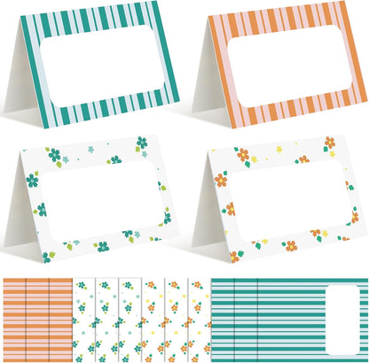 Jetec 48 Pcs Hawaiian Cartoon Place Cards Hawaii Hibiscus and Tropical Leaves Print Table Name Cards Tent Placards Buffet Food Label for Table Setting Hawaiian Themed Party Supplies