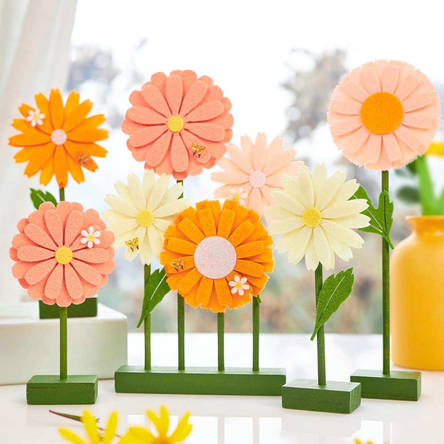 SUNBEAUTY 4PCS Honey Bee Honeycomb Centerpieces Decorations Yellow Bee Honeycomb Table Centerpieces with Sunflower Stickers for Baby Shower Birthday Gender Reveal Birthday Decoration