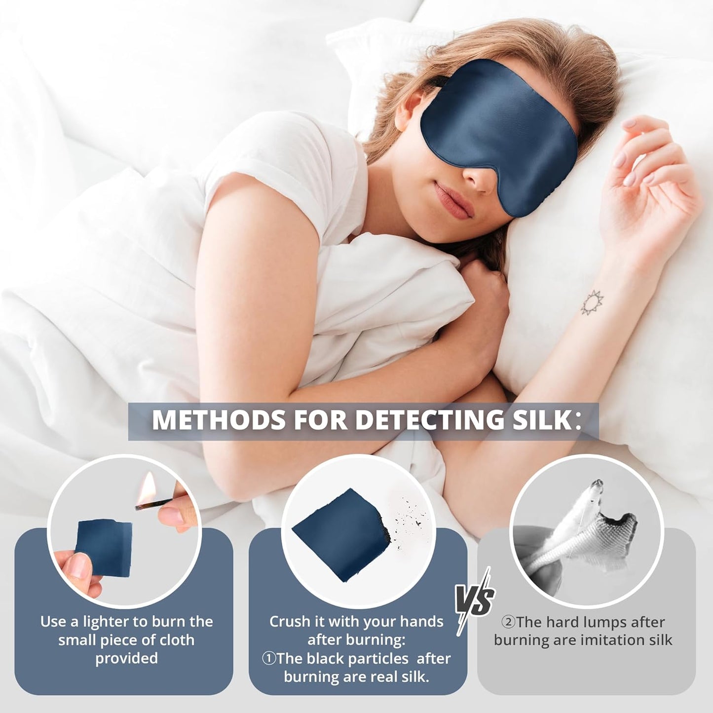 Silk Eye Mask with Adjustable Strap, Satin Blackout Sleeping Mask for Men&Women, Comfortable Blindfold Eyeshade for Night Sleep(Blue)