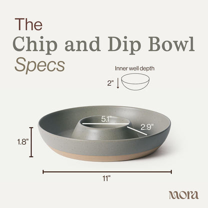 Mora Ceramic Chips and Dip Serving Tray: Large Divided Party Bowl Set for Chips & Salsa, Veggies & Dip, Fruit, Snacks, Entertaining, Hosting, etc. Minimalist Design for the Modern Hostess - White