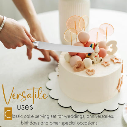 Homi styles Wedding Cake knife and Server Set | Elegant Rose Gold Color Premium 420 Stainless Steel plated Blades | Cake & Pie Serving Set for Wedding Cake, Birthdays, Anniversaries, Parties