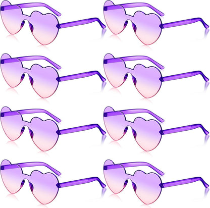Frienda 8 Pairs Heart Shaped Sunglasses for Women Rimless Heart Glasses Candy Color Sunglasses for Party Favor
