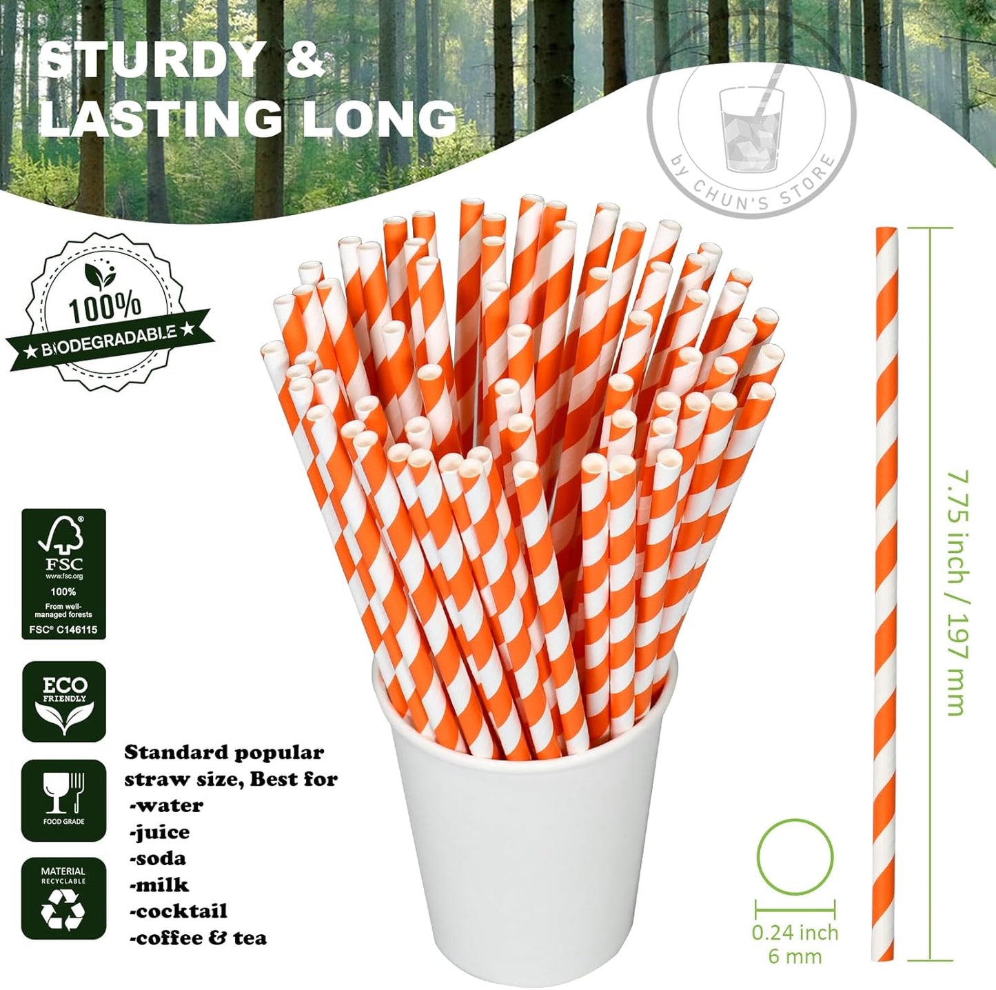 Black Paper Straws 1000 Count - 7.75" x 0.24", 100% Biodegradable & Compostable, Disposable Drinking Straws Bulk - Cocktail, Bars, Restaurants