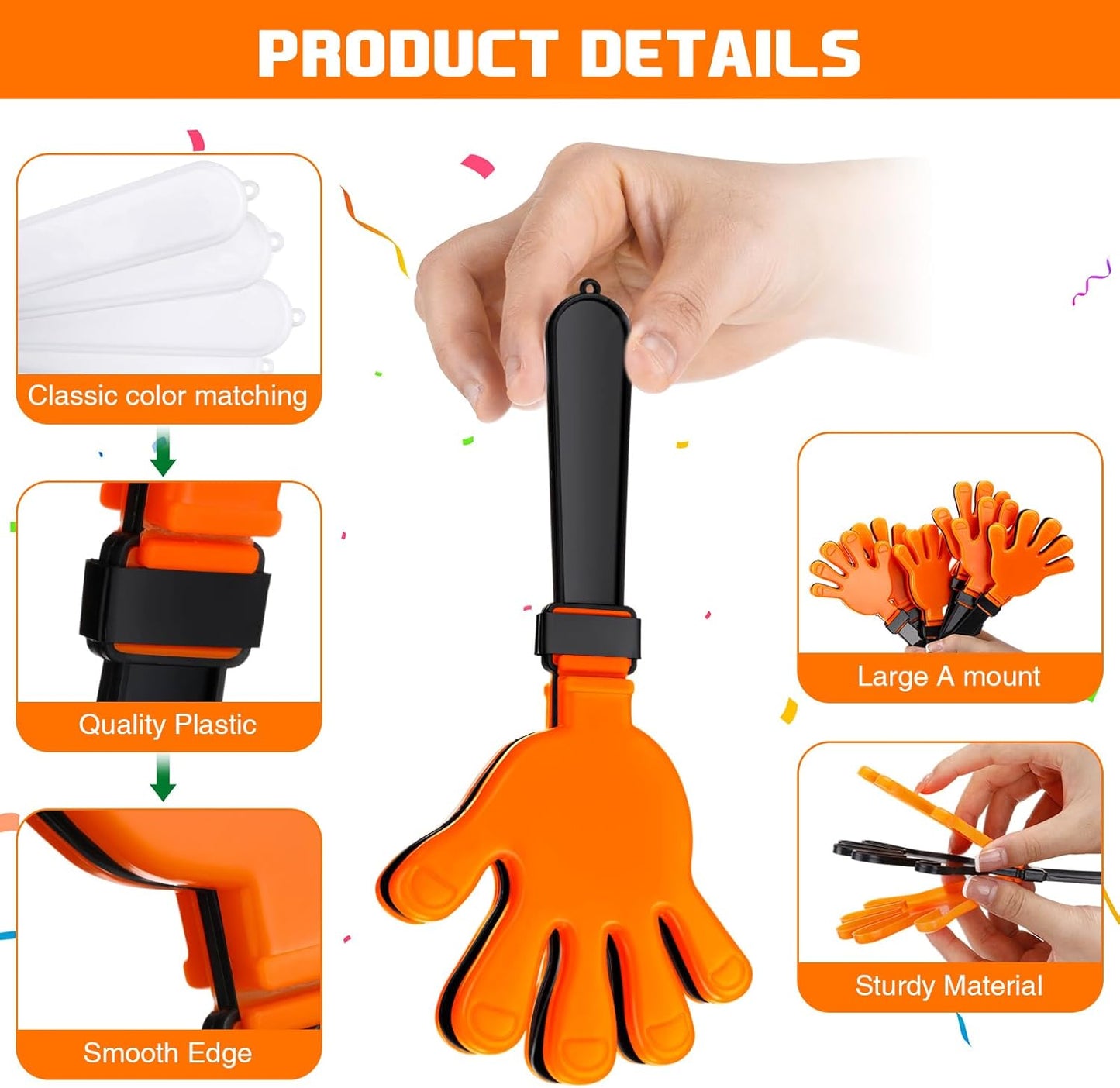 Junkin 48 Pcs Hand Clappers Bulk 7. 5 x 3. 5 Inches Noise Makers Party Favors Clapping Noise Maker Clacker for Birthdays Game Prizes Rewards Football Sporting Events Cheers Supplies (Black,White)