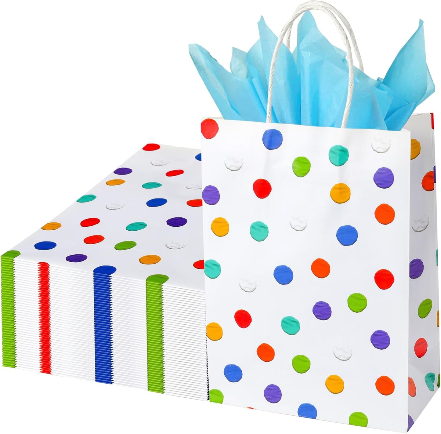 BLEWINDZ 32 Pieces Gift Bags with 32 Tissues, 8 Colors Party Favor Bags with Handles, Rainbow Gift Bag for Wedding, Birthday, Party Supplies and Gifts