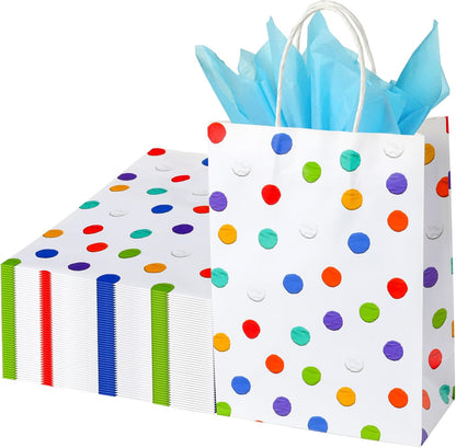 BLEWINDZ 32 Pieces Gift Bags with 32 Tissues, 8 Colors Party Favor Bags with Handles, Rainbow Gift Bag for Wedding, Birthday, Party Supplies and Gifts