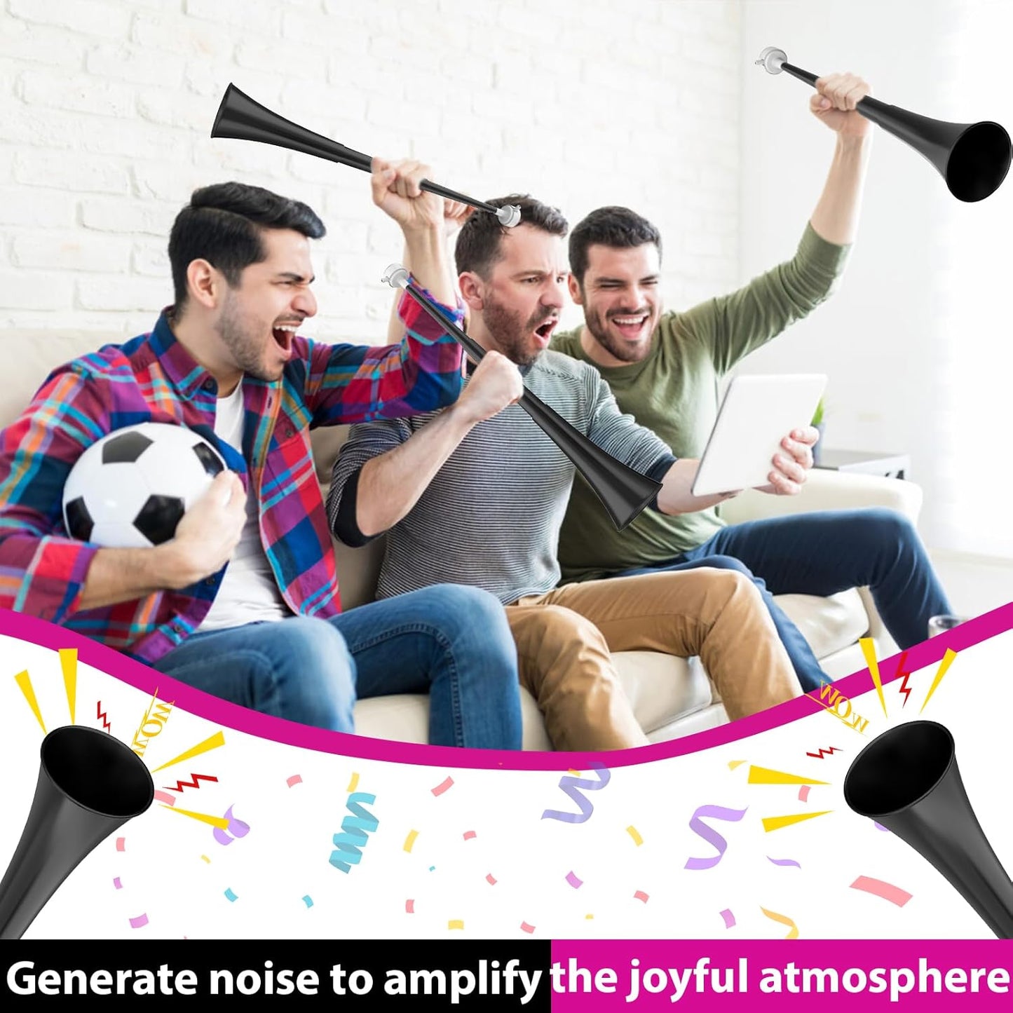 Collapsible Stadium Horn 24 Inch Vuvuzela Plastic Trumpet Blow Horns Noise makers for Sporting Events School Sports Football Games Party Supplies Favors Accessories (Black)