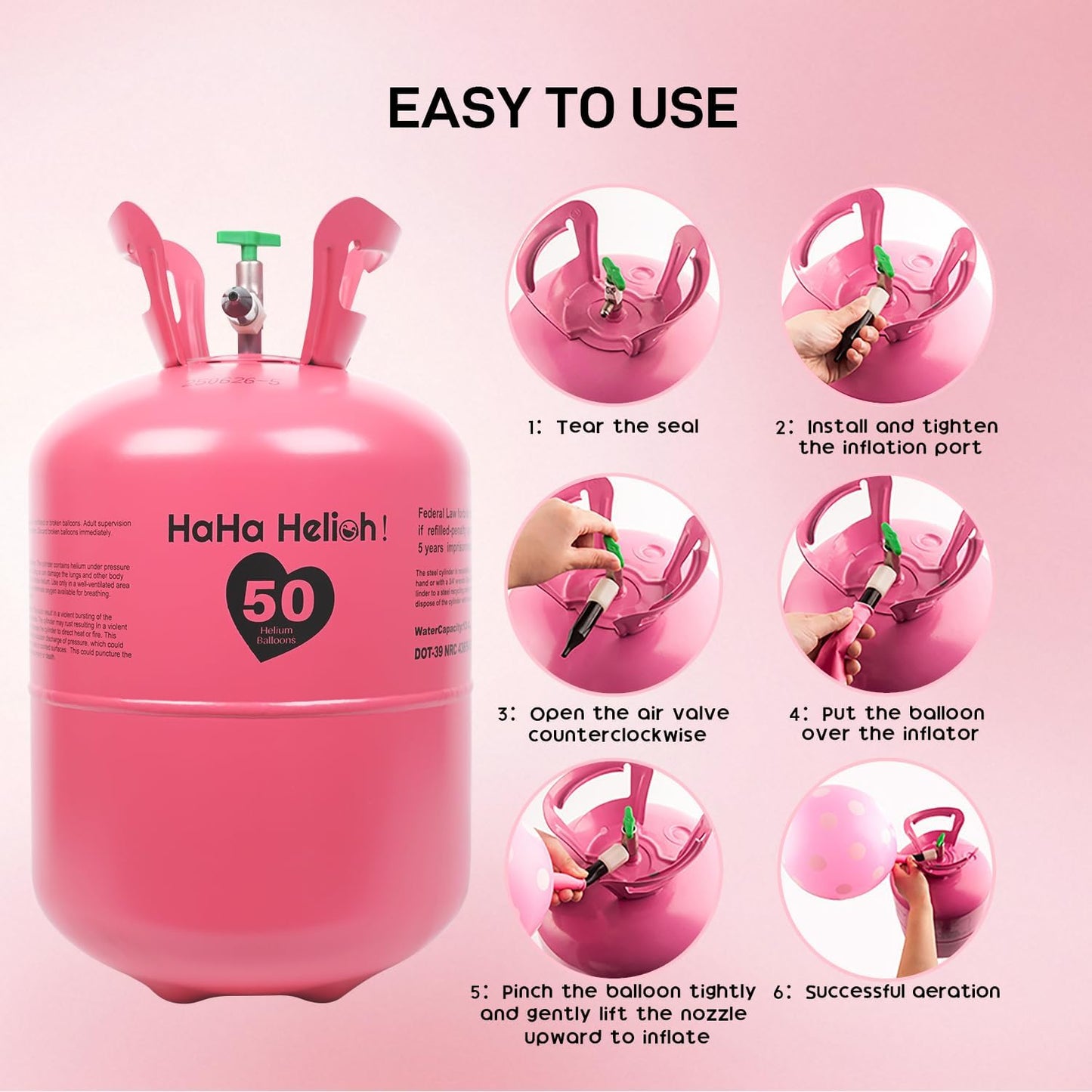 Helium Tank For Balloons At Home,13L Helium Tank Up To 50 Latex Balloons, Includes Filling Nozzle, Ideal for Birthday, Wedding & Party Decoration