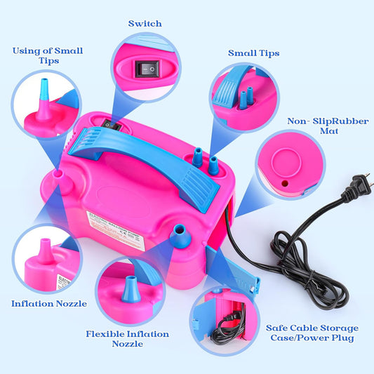 Voircoloria Balloon Pump Electric, Portable Automatic Dual Nozzle Inflator 110V 600W with Tying Tools for Birthday Gender Reveal Baby Shower Balloons Party Decorations