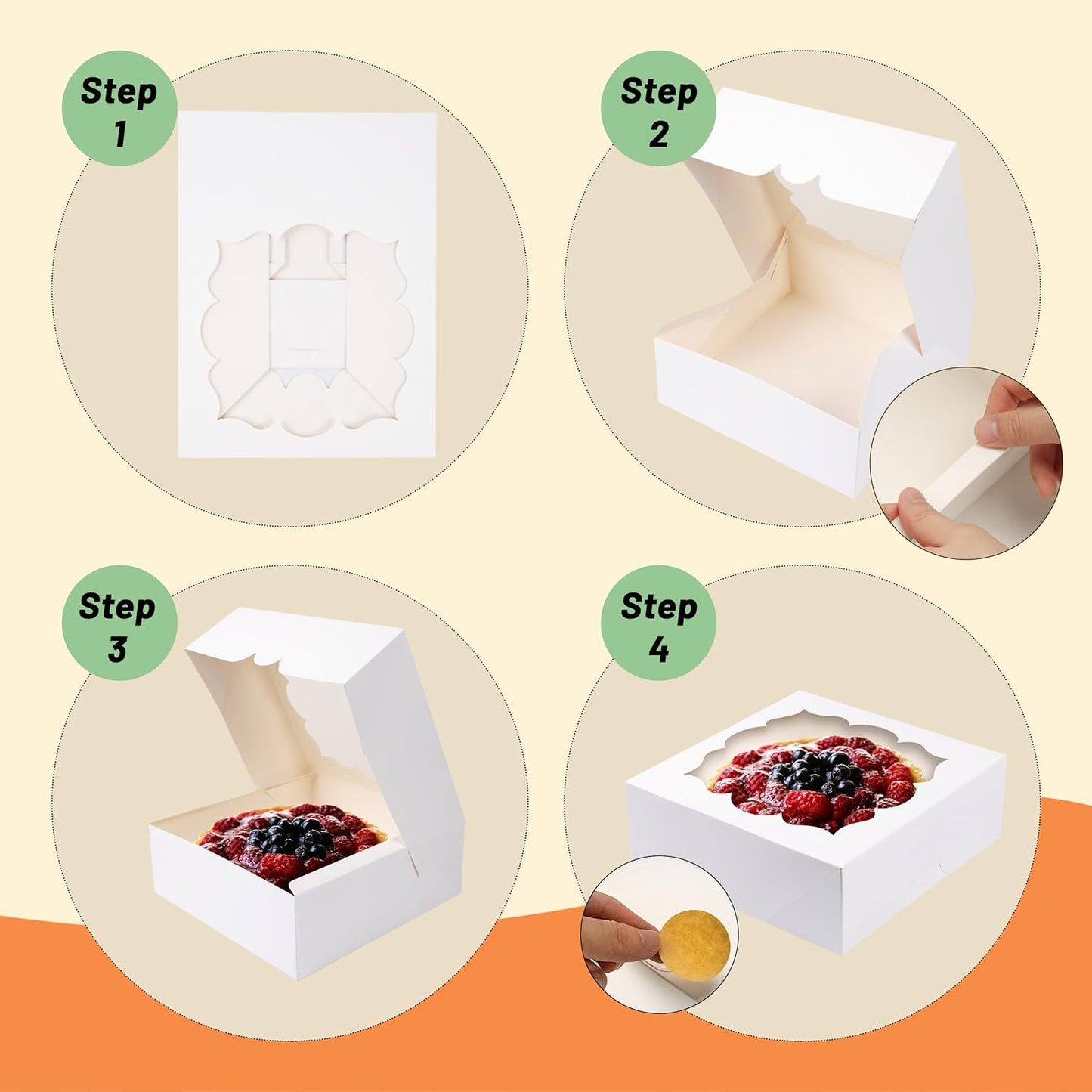 20 Pack Pie Boxes 9x9x3Inch Cake Boxes Bakery Boxes with Window for Pie, Cookies, Donuts, Chocolate Covered Strawberries(White)