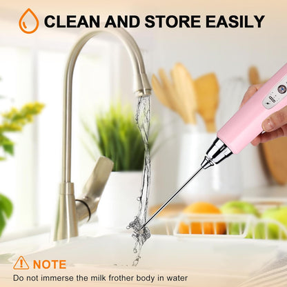 YUSWKO Black Handheld Milk Frother Wand for Coffee, Rechargeable Electric Whisk with 3 Heads 3 Speeds Drink Mixer Coffee Frother For Latte, Cappuccino, Hot Chocolate, Egg