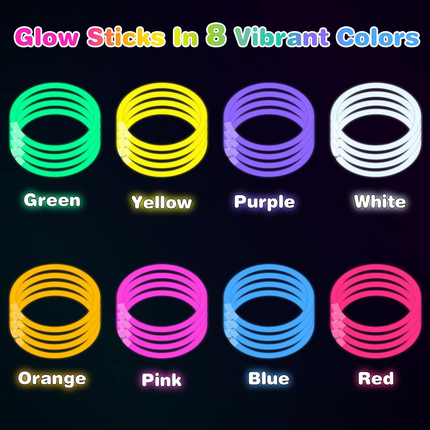 400 Pcs 8 inch Ultra Bright Glow Sticks Bulk Party Favors Pack,Christmas,Easter, Football, Birthday Decorations,Light Up Necklaces and Bracelets with 400 Connectors