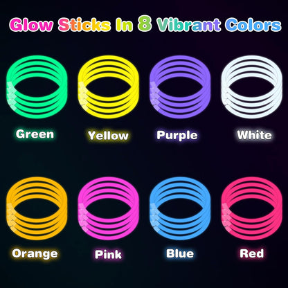 400 Pcs 8 inch Ultra Bright Glow Sticks Bulk Party Favors Pack,Christmas,Easter, Football, Birthday Decorations,Light Up Necklaces and Bracelets with 400 Connectors