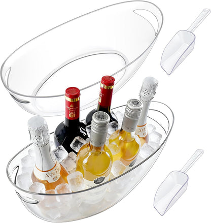 Ice Buckets for Parties 2 Packs,Ice Bucket with Scoops&Metal Wine Bottle Opener,Clear Acrylic Ice Champagne Buckets Tub for Parties,Mimosa Bar Supplies,Beer,Beverage&Drinks 5.5L (16.53 x 7.3 x 6.8in)