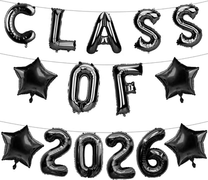 Graduation Balloons, Class of 2026 Balloons, 16Inch Gold Grad Class of 2026 Letters Foil Balloon Sign with Star Balloons, Class of 2026 Decorations for High School College Graduation Party Decorations