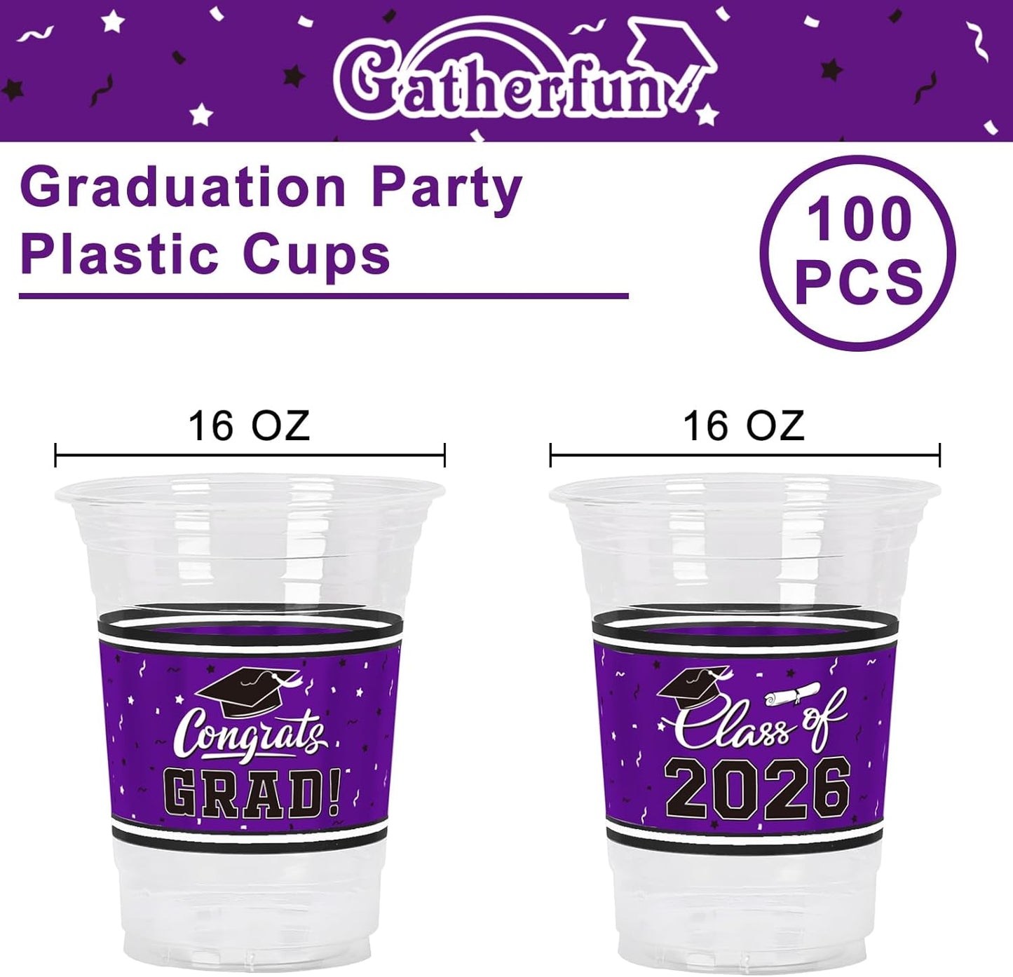 Gatherfun Graduation Decorations 2026-100 Pcs 16oz Blue Graduation Plastic Cups for Grad Party | Sturdy & Durable Drinkware for Grad Festivities | Essential Grad Party Supplies & Decorations