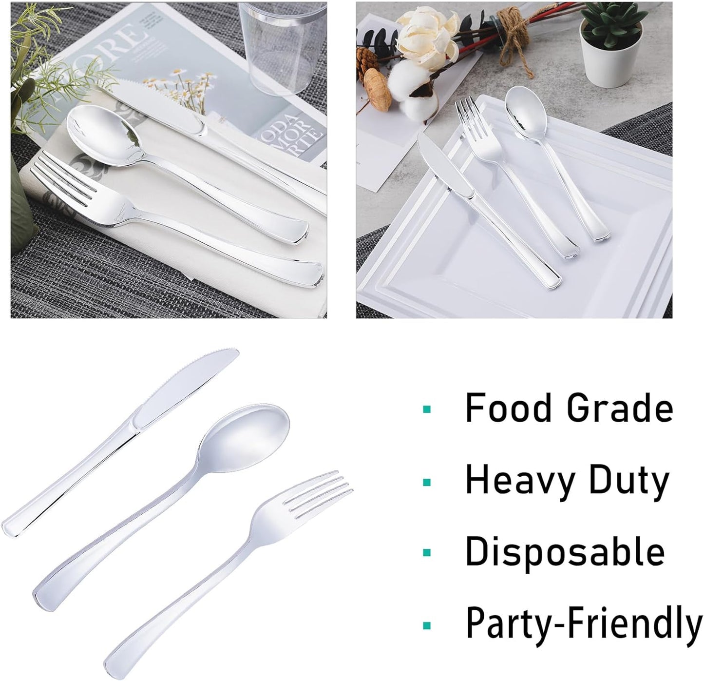 N9R 200 PCS Gold Plastic Silverware - Disposable Gold Plastic Silverware Cutlery Set, 100 Forks, 50 Spoons, 50 Knives for Party, Birthday, Wedding