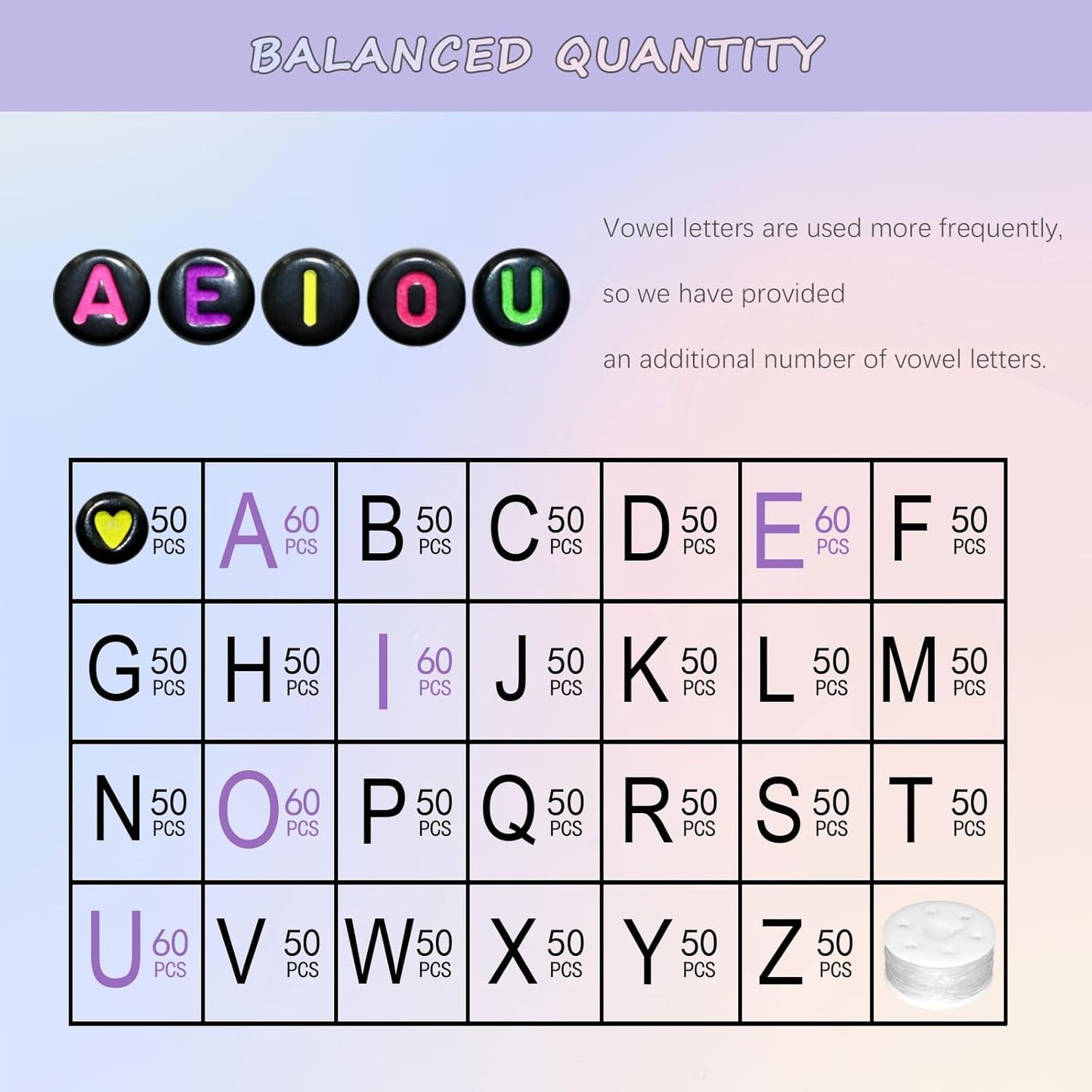 Amaney 1400pcs Glow Letter Beads, Heart Beads Whit Elastic Beading Cord,4x7mm Round Acrylic Alphabet Beads for Friend Bracelet Jewelry Making