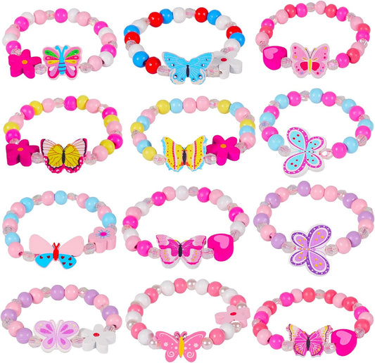 JOTIKO 12 Pcs Kids Bracelets for Toddlers Girls - Unicorn Party Favors Goodies Bag Stuffers Pinata Fillers, Cute Wooden Beaded Bracelets Princess Play Jewelry Birthday Party Return Exchage Gifts