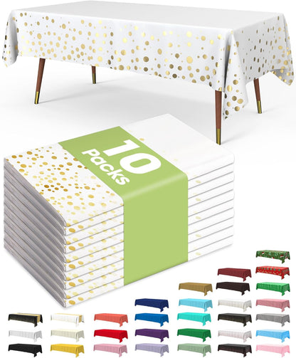 Pureegg Plastic Table Cloth 10 Pack, 54 x 108 Inch Disposable Table Cloths for Party, Picnic and Wedding, Rectangle, White - Colors A