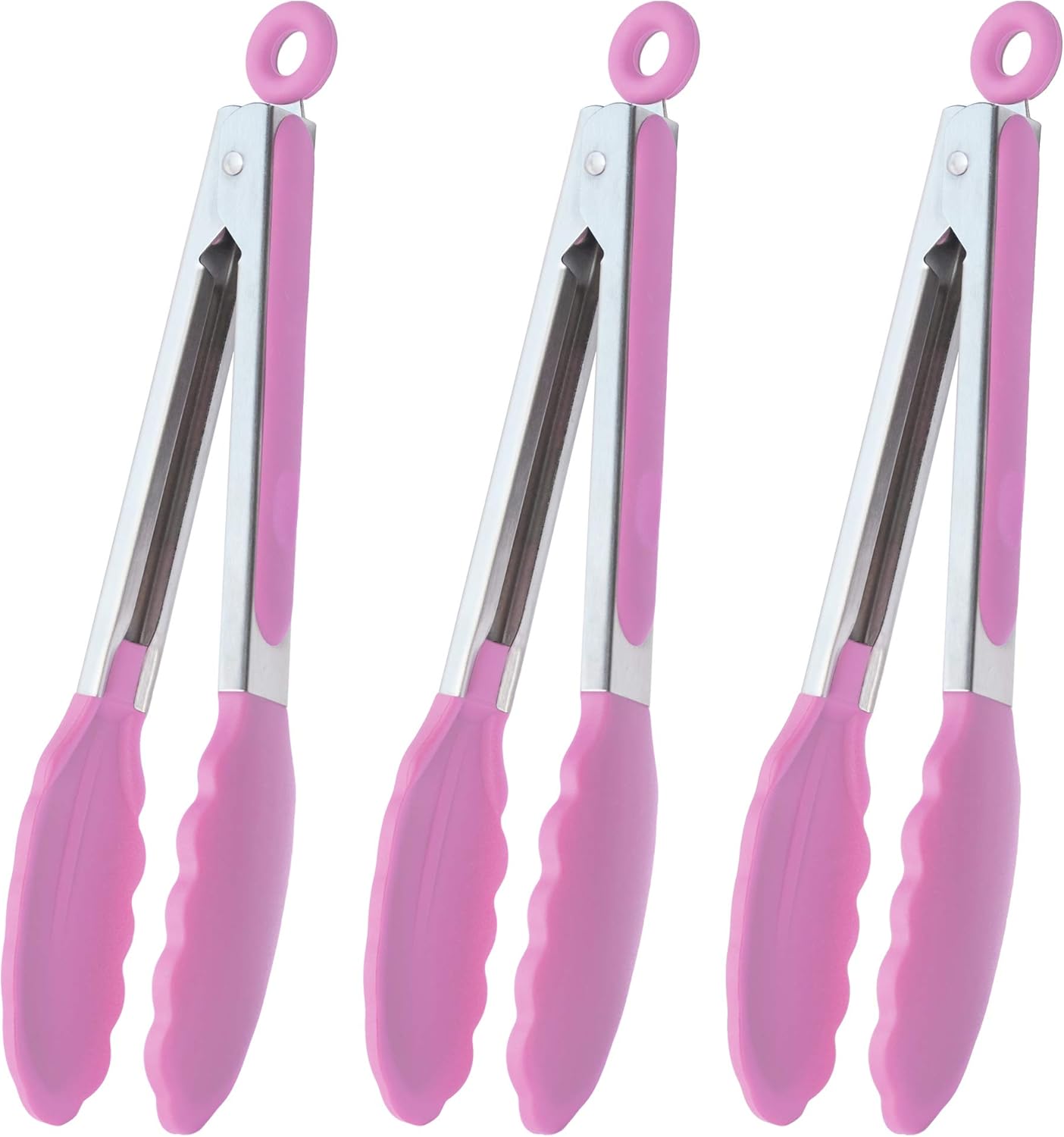 HINMAY Serving Tongs 9-Inch Cooking Tongs with Silicone Tips, Set of 3 (Black)