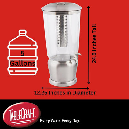 TableCraft 75 Upscale 2.5 Gallon Drink Dispenser with Fruit Infuser & Stand, Tritan & Brushed Stainless Steel, Cold Beverage Dispenser for Catering and Home Use