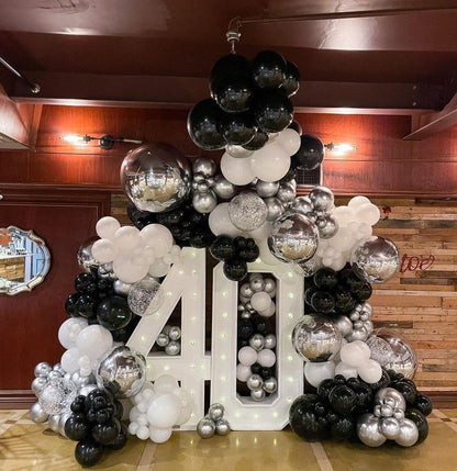 153Pcs Black and Silver White Balloon Garland Arch Kit with Stars, 22 18 12 10 5 inch Disco Ball Balloons Black White Metallic Silver Confetti Balloon for Birthday Graduation Party Decorations
