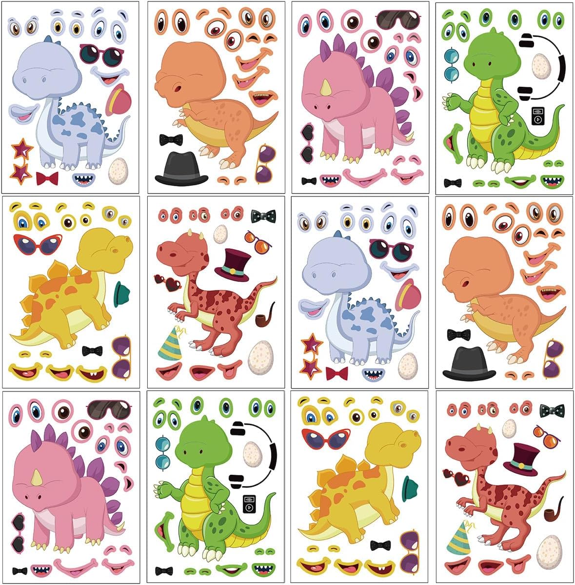 24 Sheets 8.27''×5.9'' Make Your Own Stickers for Kids Toddlers, Make a Face Stickers Mix and Match with Unicorns Dinosaur Horse and Sea Animals for Kids Party Favors Activities