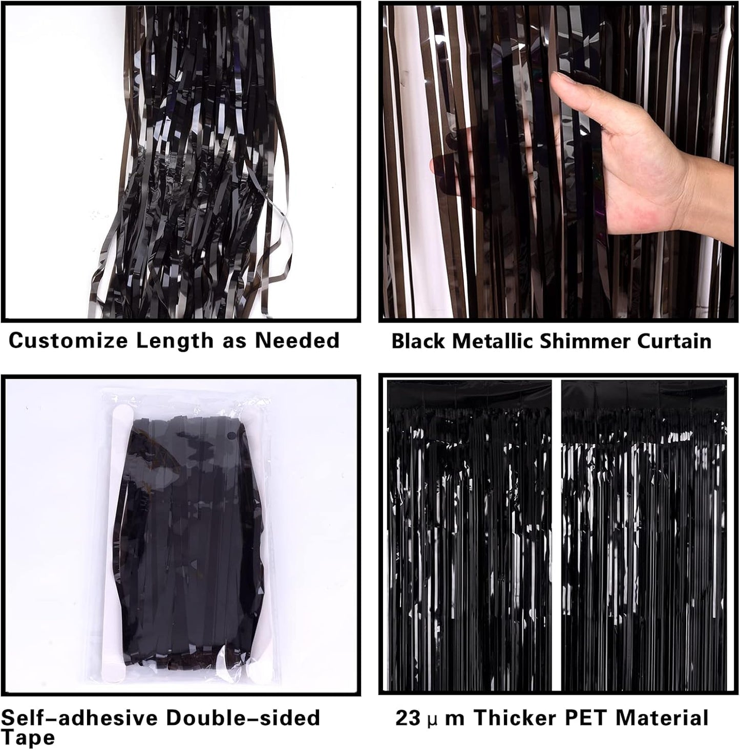 2 Pack 3.2ft x 8.2ft Silver Metallic Tinsel Foil Fringe Curtains, Door Streamer Photo Booth Backdrop for Birthday Graduation Engagement Bridal Shower Bachelorette Baby Shower Party Decorations