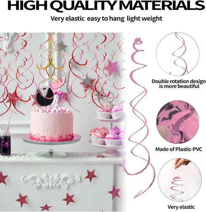 30 Pieces Hanging Swirl Party Decorations Foil Decorations Ceiling Swirl Spiral Hanging Plastic Streamer for Ceiling Birthday Graduation Wedding Celebration Baby Shower Party Supply (Black)