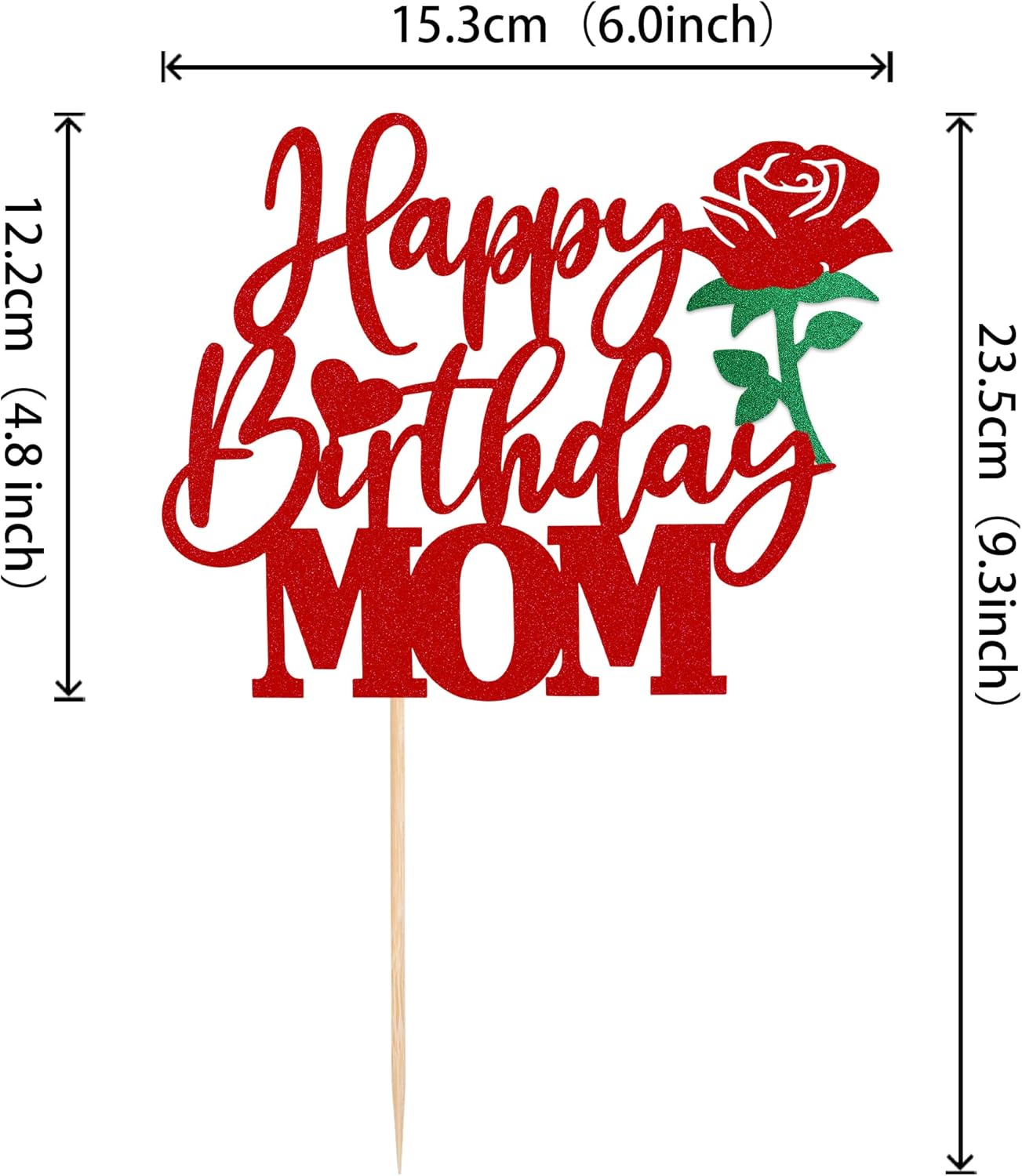 24 PCS Happy Mother's Day Cupcake Toppers with Glitter Heart Love Mother Best Mom Cupcake Picks for Happy Mother's Day Theme Women Birthday Party Cake Decorations Supplies Rose Gold