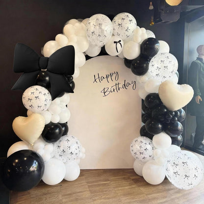 Black White Bow Balloons, 50 Pcs Pearl White Dot Printed Balloons with Black Bow and Cream Heart foil Balloon for Alternative Birthday Party Baby Shower Wedding Bachelorette Party Decorations