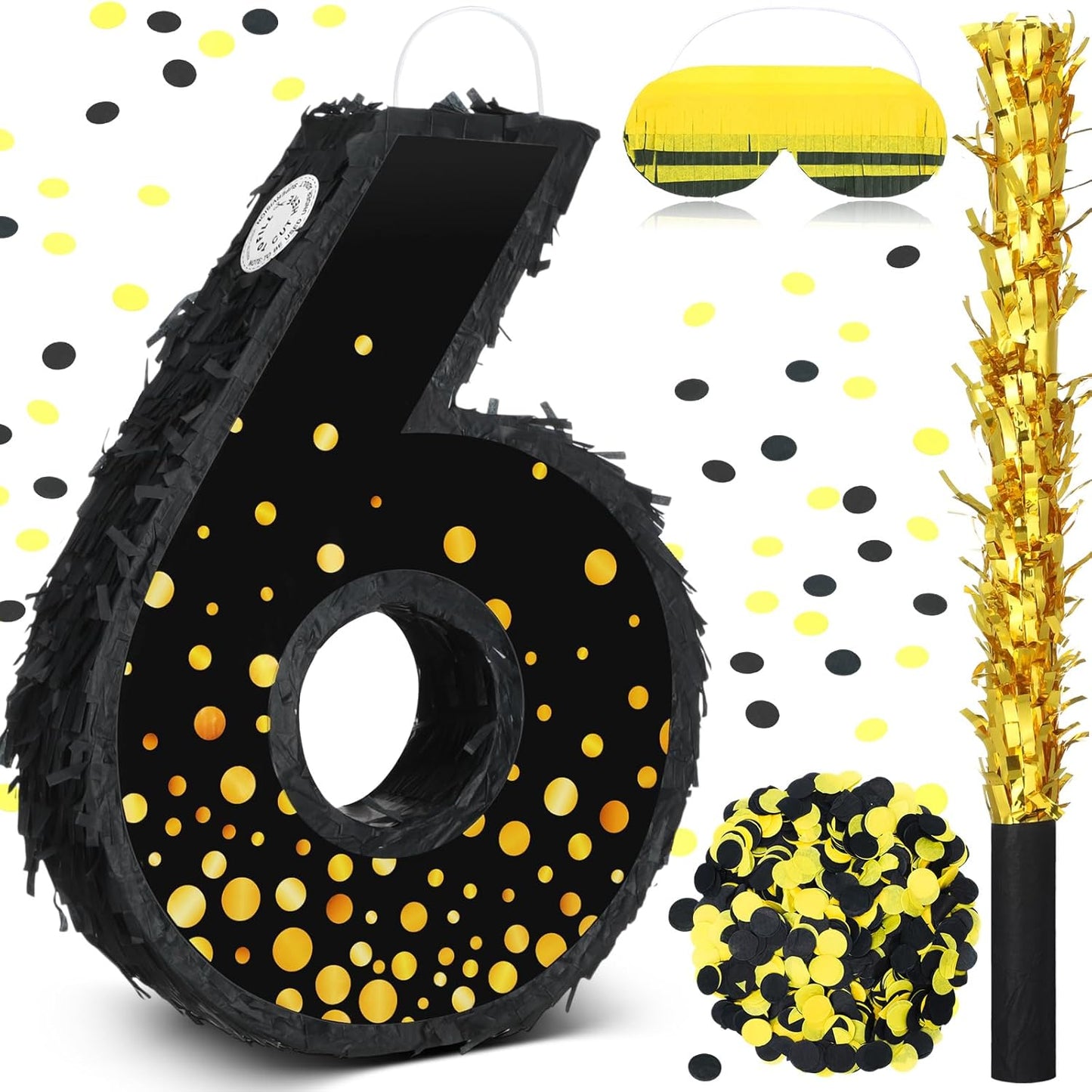 Poen Pinata for Birthday Party Decorations Black Gold Pinata with Blindfold Stick Confetti and Eye Mask for Party Supply Anniversary Baby Shower Retirement Supplies(Number 5)