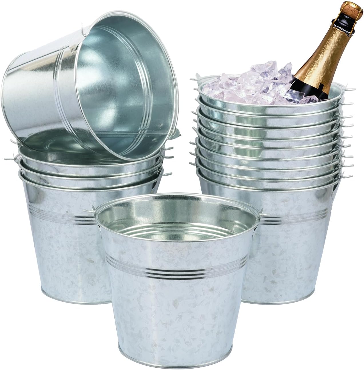 3 PCS 15.3 x 9 x 6 inches White Metal Galvanized Tub with Iron Handles, 3 Gallon Beverage Tubs for Parties, Large Ice Buckets for Beer, Wine, Cocktails & Outdoor Events