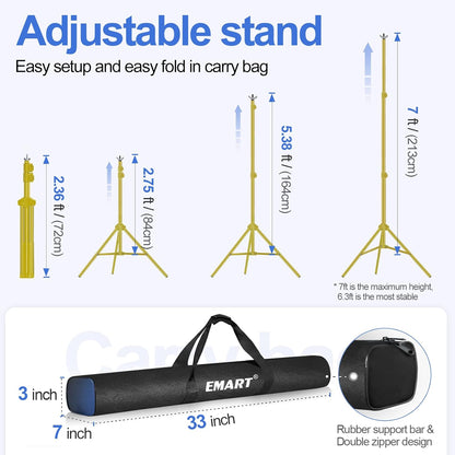 EMART Backdrop Stand 10x7ft(WxH) Photo Studio Adjustable Background Stand Support kit with 2 Crossbars, 8 Clamps, 2 Sandbags and Carry Bag for Parties, Events Decoration, Wedding, Photography -White