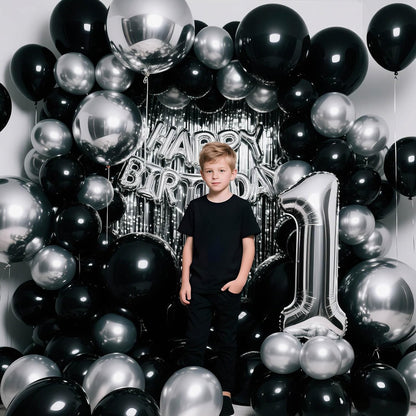 110pcs Black Balloon 12 inch, Black Latex Balloons for Birthday Party Baby Shower Wedding(with 2 Ribbons). - Colors B