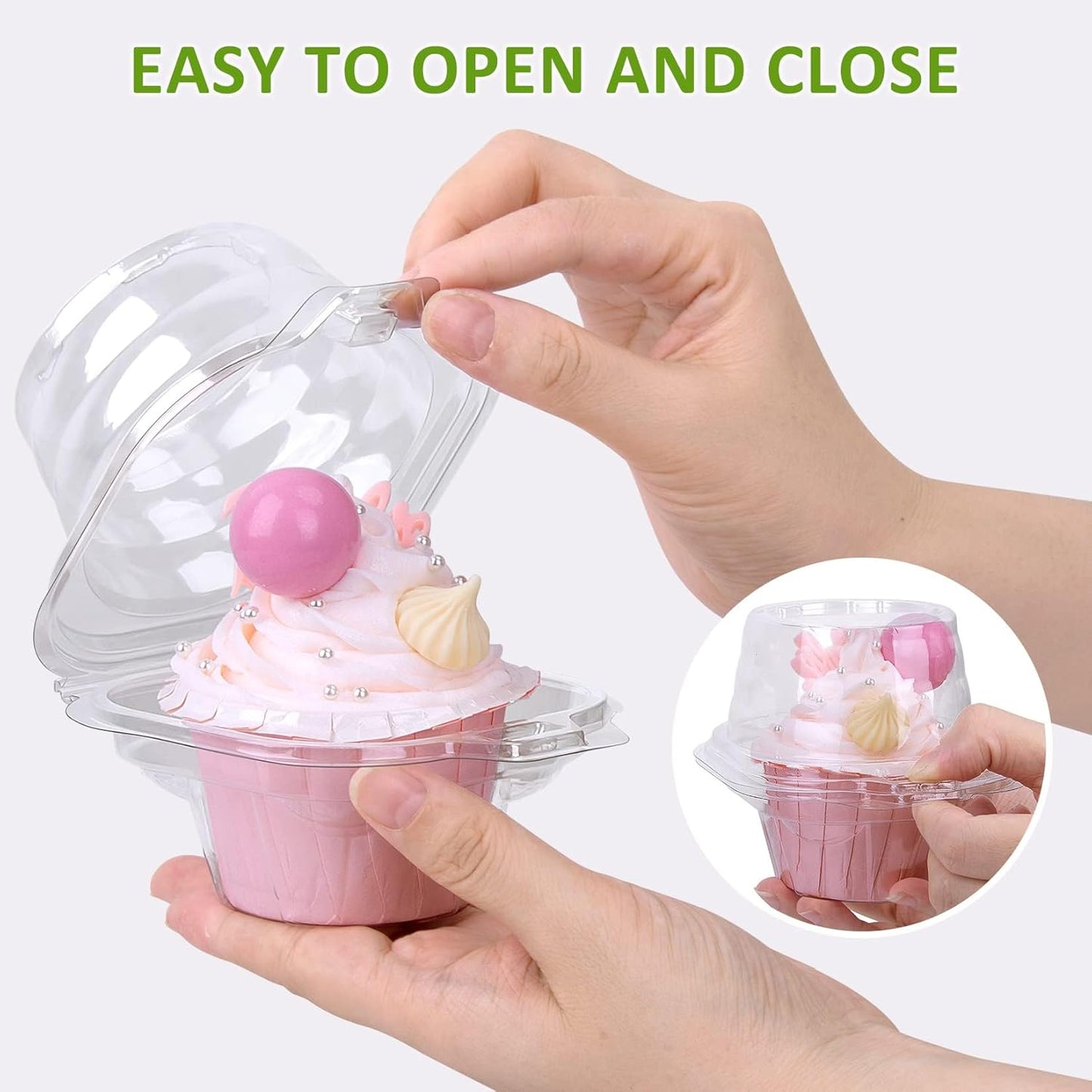 2 Cavity Cupcake Boxes-Stackable Regular Cupcake Carrier Holder, Thicker Clear Cupcake Boxes, Non-slip High Topping Cupcake Containers for Cupcakes, Muffins (50)