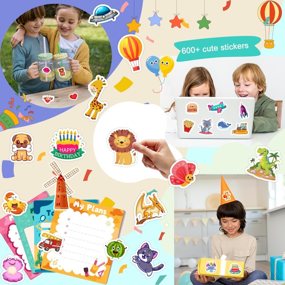 48 Sheets Stickers for Kids, Cute Stickers Variety Pack for Scrapbooking, Teachers Classroom Prizes, Goodie Bag Stuffers Including Animals, Cars, Dinosaurs, Fishes, Hearts, Stars and More