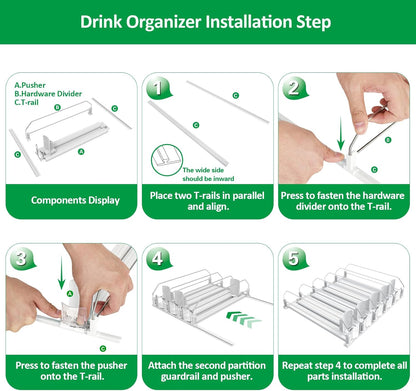 Drink Organizer for Fridge-White Automatic Pusher Glide,12oz 16oz 20oz-Soda Dispenser for Fridge-Holds up to 30 Cans