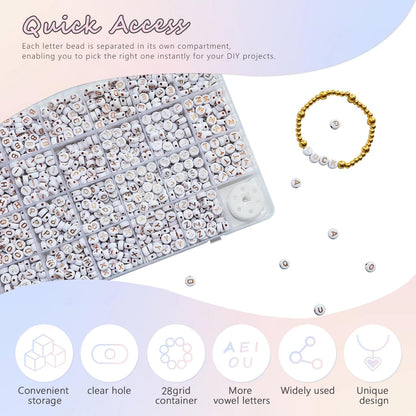 Amaney 1400pcs Glow Letter Beads, Heart Beads Whit Elastic Beading Cord,4x7mm Round Acrylic Alphabet Beads for Friend Bracelet Jewelry Making