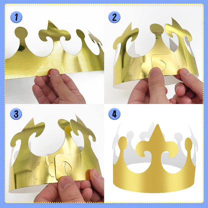 36 Pieces Paper Crowns Golden Party Crowns Princess Prince Crown Birthday Party King Hats for Adults
