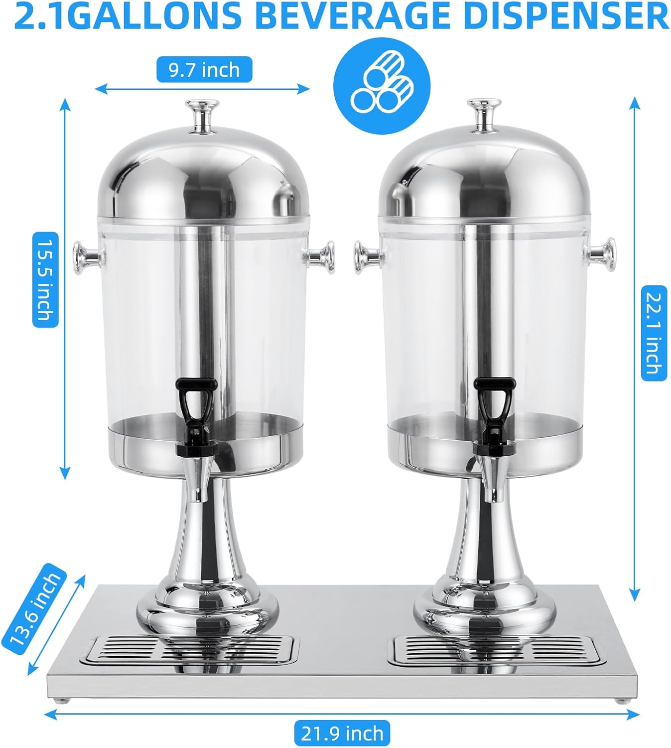 Commercial-Grade Drink Dispenser, Stainless Steel Beverage Dispenser with Ice Core, Stand & Spigot for Catering Events & Weddings