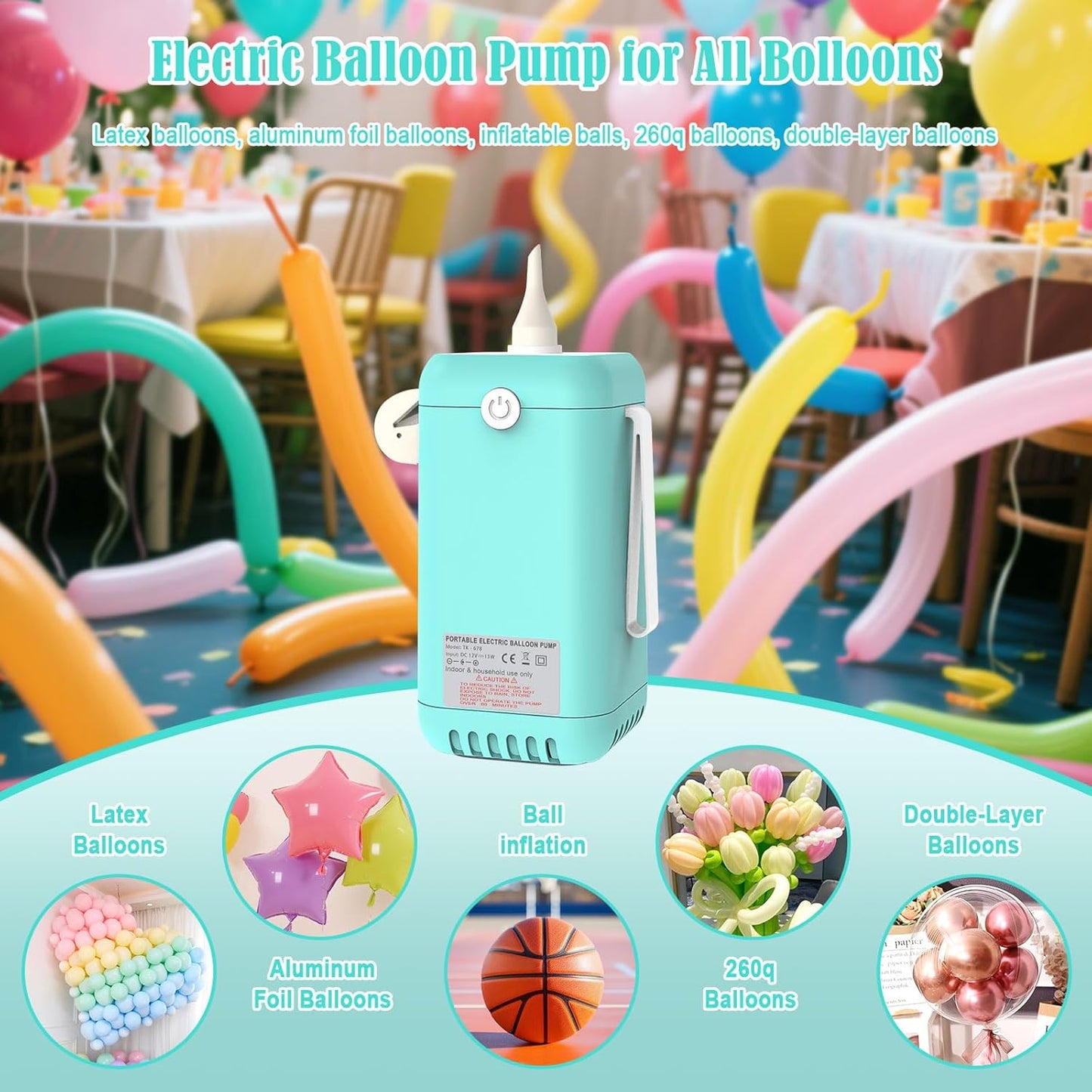 Ball Pump Balloon Pumps Electric, Balloon Pump Portable Long Animal Balloon Pump, Electric Blower Machine Inflator Basketball Pump 260 Balloon Pump for Party/Wedding/Birthday Decorations